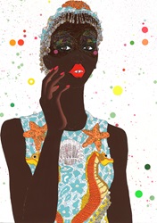 Fashion illustration of woman wearing funky glitter makeup