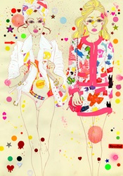 Two young women  wearing vibrant clothes