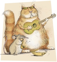 Cat and mouse playing music