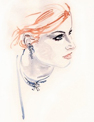 Beautiful woman in wearing diamond earrings and choker