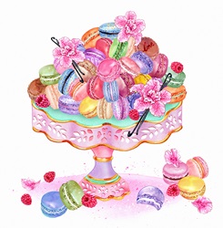Heap of macaroons on cake stand