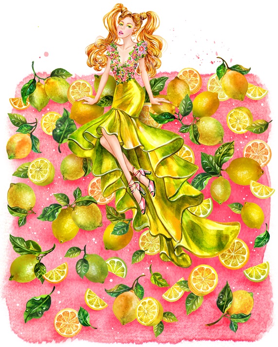 Woman surrounded with lemons