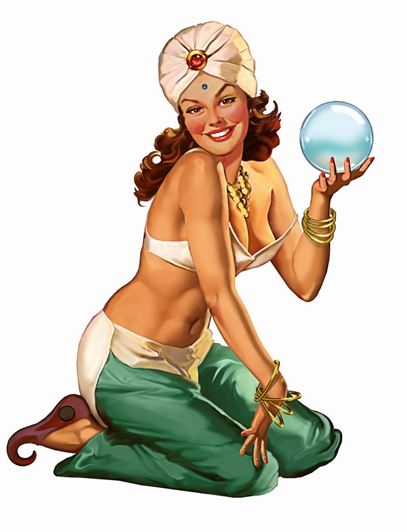 Retro vintage pin-up girl fortune teller in gypsy costume