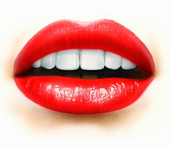 Close up of mouth, teeth and red lips