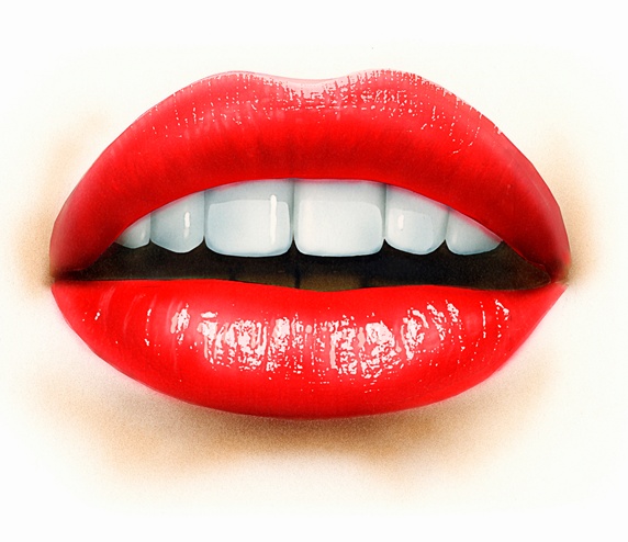 Close up of mouth, teeth and red lips