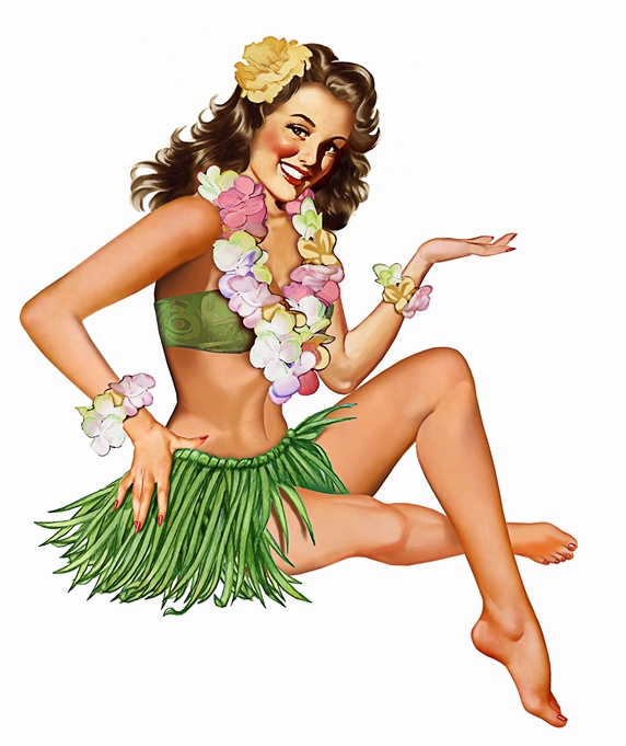 Retro vintage pin-up girl in hawaiian costume