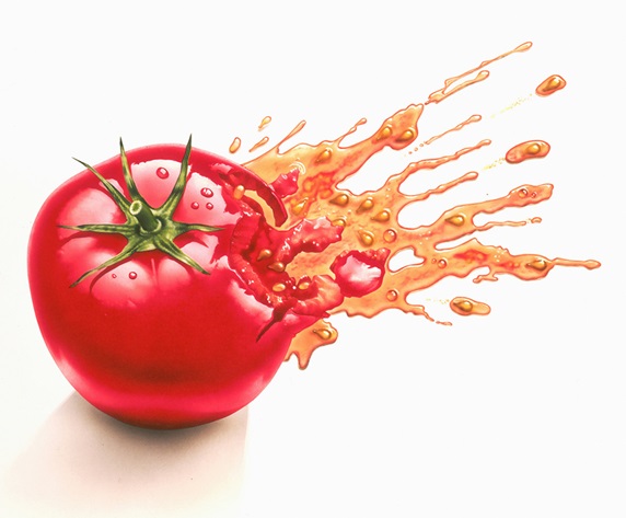Juice squirting from squashed tomato