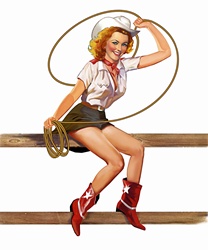 Retro vintage pin-up girl in cowgirl costume