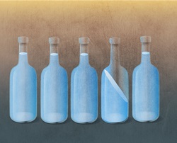 Five bottles with liquid