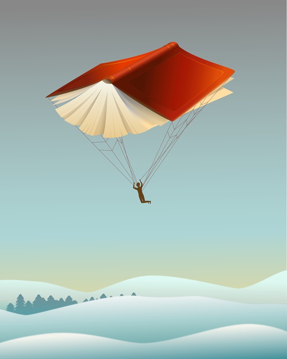 Person with book parachute