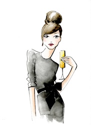 Portrait of woman with hair bun and glass of champagne
