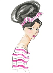 Woman with hair bun and striped shirt