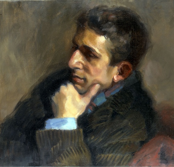 Portrait of man with hand on chin