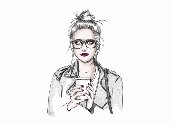 Nervous young woman with take away coffee