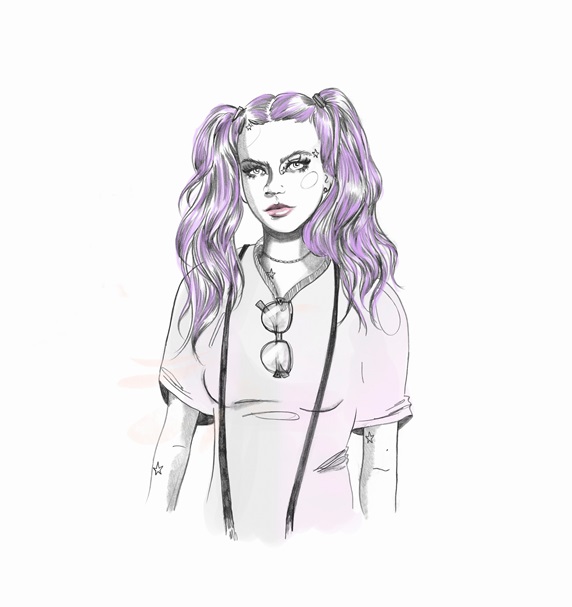 Fashionable young woman with purple bunches