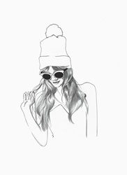 Fashionable young woman wearing sunglasses and bobble hat