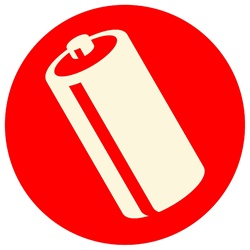 Battery in red circle on white background