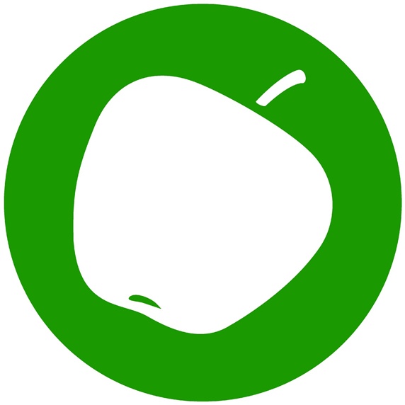 Apple in green circle on white background