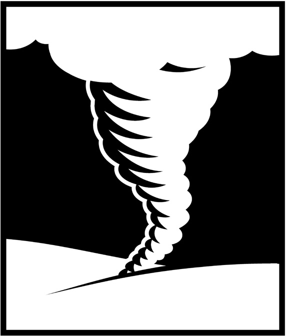 Tornado column amid hills