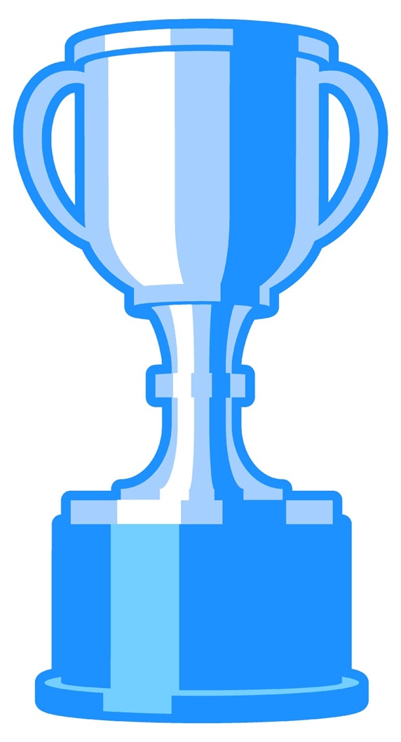 Blue trophy against white