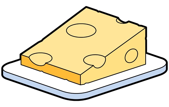 Slice of cheese on tray