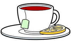 Tea cup with lemon slice on white background