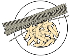 Row pasta on plate