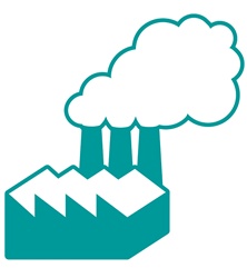 Factory with smoke stack on white background
