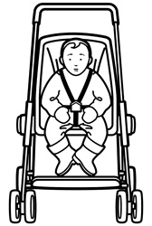 Boy sitting in baby carriage