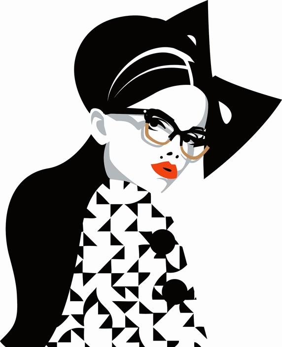 Fashion model wearing glasses and red lipstick