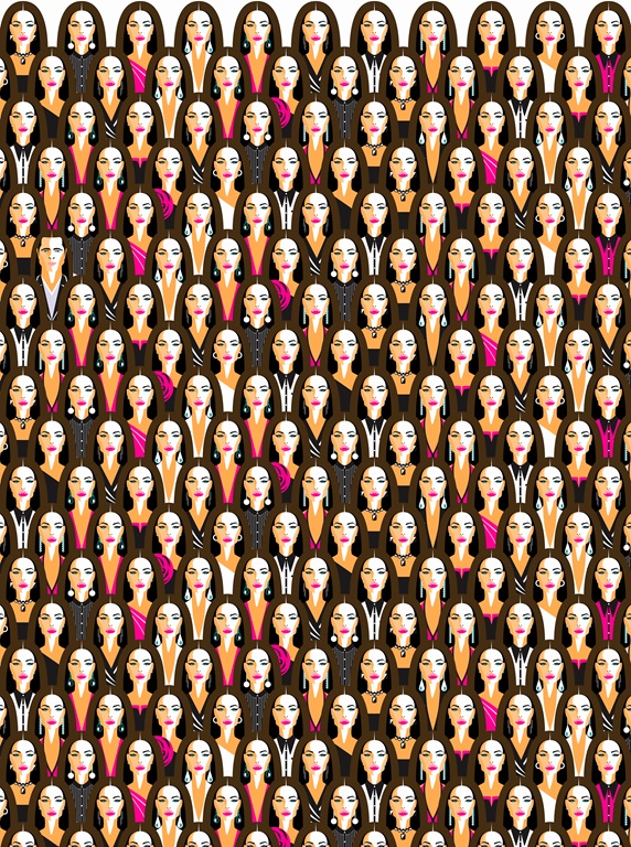 Repeat pattern of woman wearing different outfits