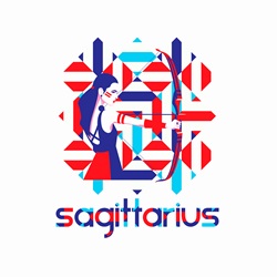 Fashion model in geometric pattern as sagittarius zodiac sign