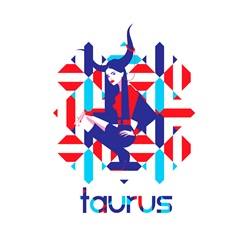 Fashion model in geometric pattern as taurus zodiac sign