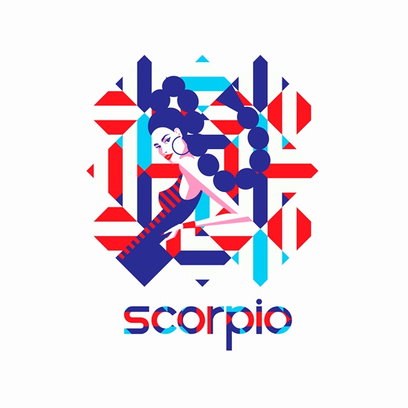 Fashion model in geometric pattern as scorpio zodiac sign