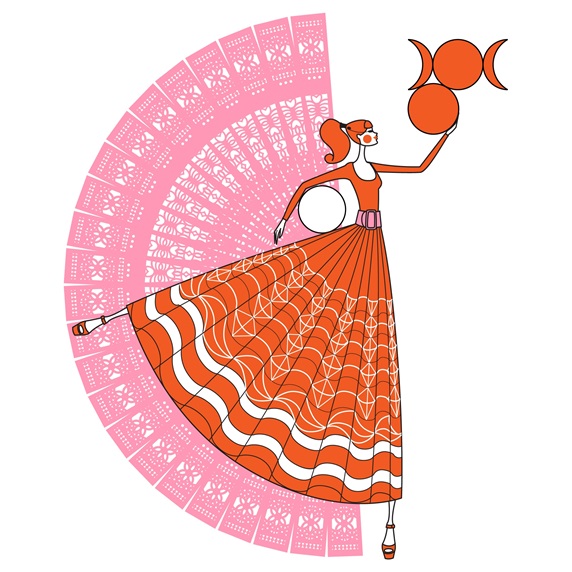 Woman dancing against pink semi-circle