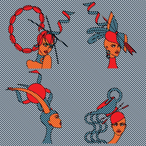 Woman with various zodiac headdresses